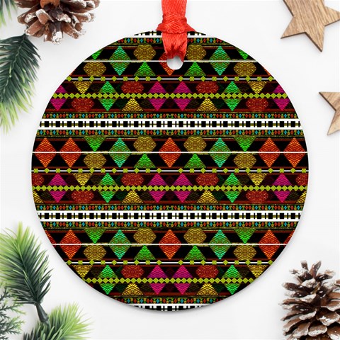 Aztec Style Pattern Round Ornament from ArtsNow.com Front