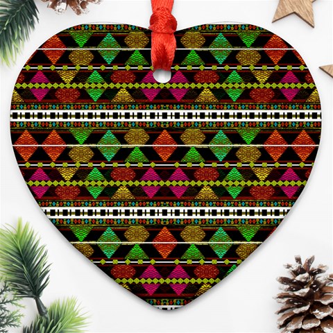 Aztec Style Pattern Heart Ornament from ArtsNow.com Front