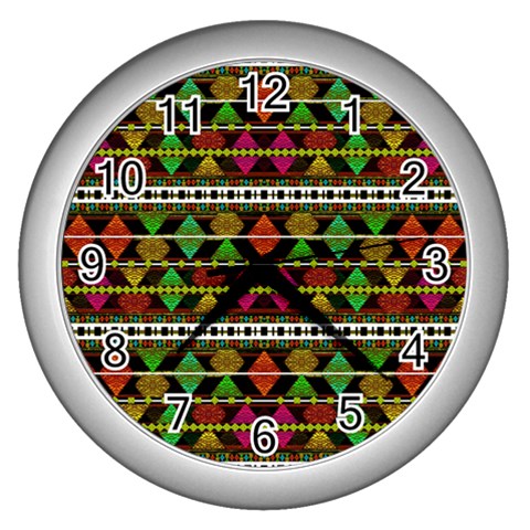 Aztec Style Pattern Wall Clock (Silver) from ArtsNow.com Front