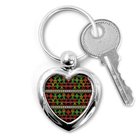 Aztec Style Pattern Key Chain (Heart) from ArtsNow.com Front