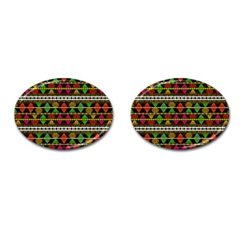 Aztec Style Pattern Cufflinks (Oval) from ArtsNow.com Front(Pair)