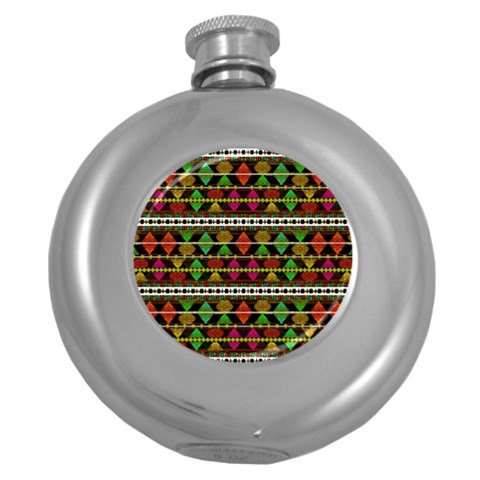 Aztec Style Pattern Hip Flask (Round) from ArtsNow.com Front