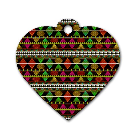 Aztec Style Pattern Dog Tag Heart (Two Sided) from ArtsNow.com Front