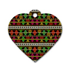 Aztec Style Pattern Dog Tag Heart (Two Sided) from ArtsNow.com Front