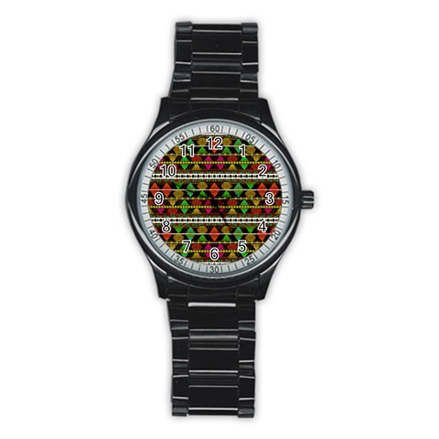 Aztec Style Pattern Sport Metal Watch (Black) from ArtsNow.com Front