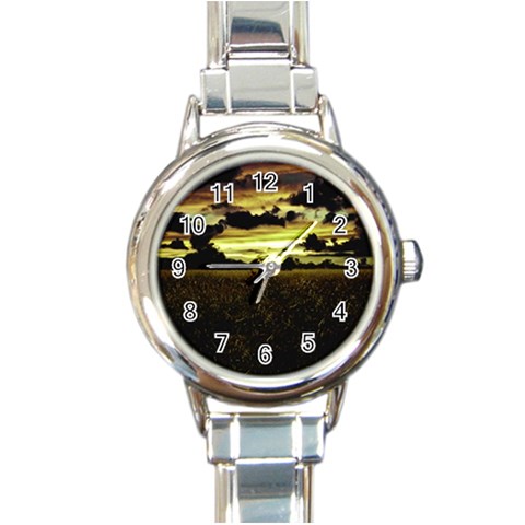 Dark Meadow Landscape  Round Italian Charm Watch from ArtsNow.com Front