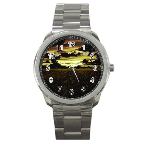 Dark Meadow Landscape  Sport Metal Watch from ArtsNow.com Front