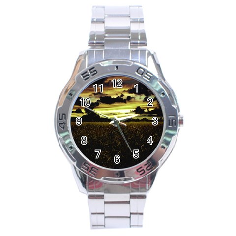 Dark Meadow Landscape  Stainless Steel Watch from ArtsNow.com Front