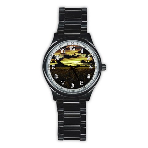 Dark Meadow Landscape  Sport Metal Watch (Black) from ArtsNow.com Front