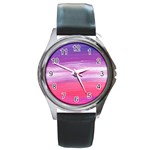 Abstract In Pink & Purple Round Leather Watch (Silver Rim)