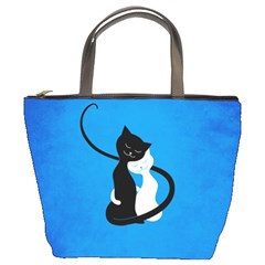 Blue White And Black Cats In Love Bucket Handbag from ArtsNow.com Front