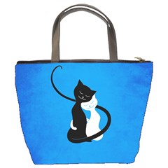 Blue White And Black Cats In Love Bucket Handbag from ArtsNow.com Back