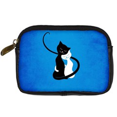 Blue White And Black Cats In Love Digital Camera Leather Case from ArtsNow.com Front