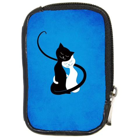 Blue White And Black Cats In Love Compact Camera Leather Case from ArtsNow.com Front