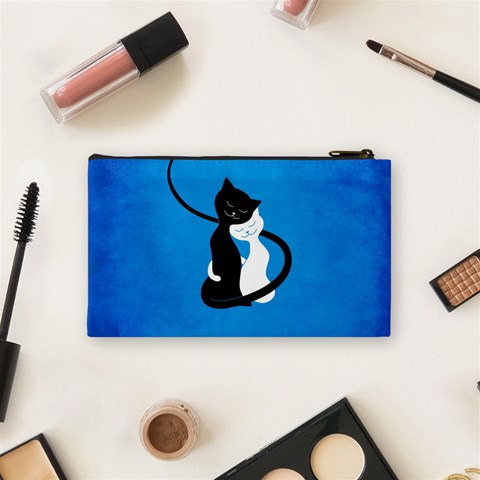 Blue White And Black Cats In Love Cosmetic Bag (Small) from ArtsNow.com Back