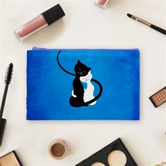 Blue White And Black Cats In Love Cosmetic Bag (Medium) from ArtsNow.com Front