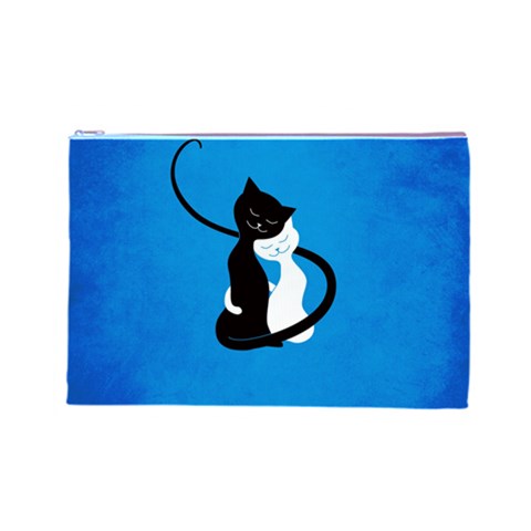 Blue White And Black Cats In Love Cosmetic Bag (Large) from ArtsNow.com Front