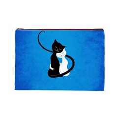 Blue White And Black Cats In Love Cosmetic Bag (Large) from ArtsNow.com Front