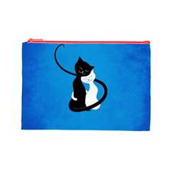 Blue White And Black Cats In Love Cosmetic Bag (Large) from ArtsNow.com Front