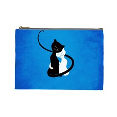 Blue White And Black Cats In Love Cosmetic Bag (Large) from ArtsNow.com Front