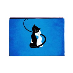 Blue White And Black Cats In Love Cosmetic Bag (Large) from ArtsNow.com Back