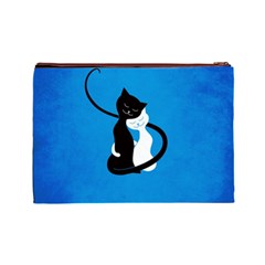 Blue White And Black Cats In Love Cosmetic Bag (Large) from ArtsNow.com Back