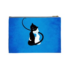 Blue White And Black Cats In Love Cosmetic Bag (Large) from ArtsNow.com Back