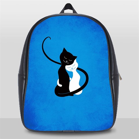 Blue White And Black Cats In Love School Bag (Large) from ArtsNow.com Front