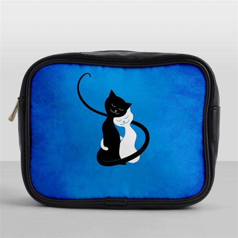 Blue White And Black Cats In Love Mini Travel Toiletry Bag (One Side) from ArtsNow.com Front