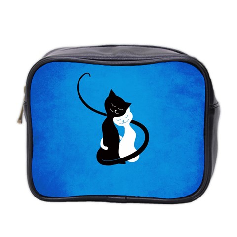 Blue White And Black Cats In Love Mini Travel Toiletry Bag (Two Sides) from ArtsNow.com Front