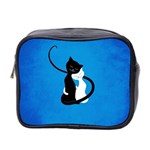 Blue White And Black Cats In Love Mini Travel Toiletry Bag (Two Sides)