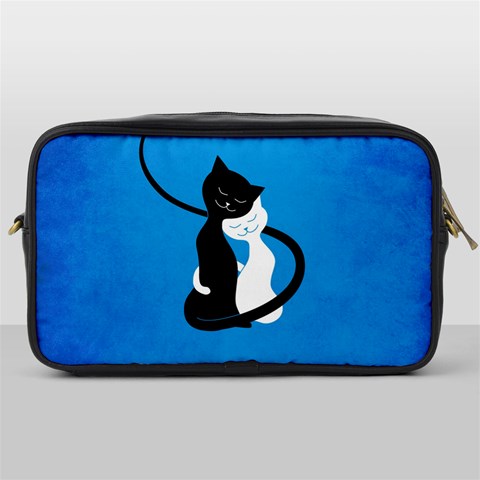 Blue White And Black Cats In Love Travel Toiletry Bag (One Side) from ArtsNow.com Front