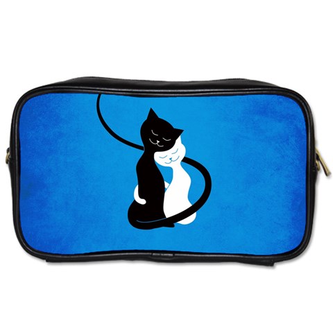 Blue White And Black Cats In Love Travel Toiletry Bag (Two Sides) from ArtsNow.com Front