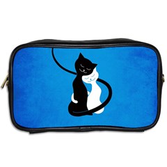 Blue White And Black Cats In Love Travel Toiletry Bag (Two Sides) from ArtsNow.com Back