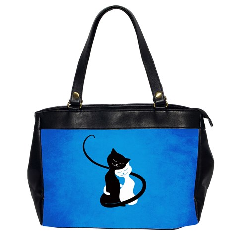 Blue White And Black Cats In Love Oversize Office Handbag (Two Sides) from ArtsNow.com Front