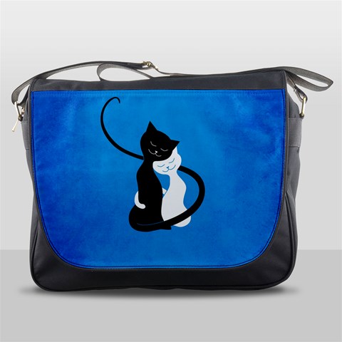 Blue White And Black Cats In Love Messenger Bag from ArtsNow.com Front