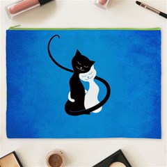 Blue White And Black Cats In Love Cosmetic Bag (XXXL) from ArtsNow.com Front