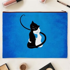 Blue White And Black Cats In Love Cosmetic Bag (XXXL) from ArtsNow.com Back