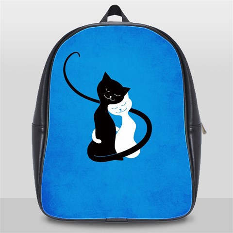 Blue White And Black Cats In Love School Bag (XL) from ArtsNow.com Front