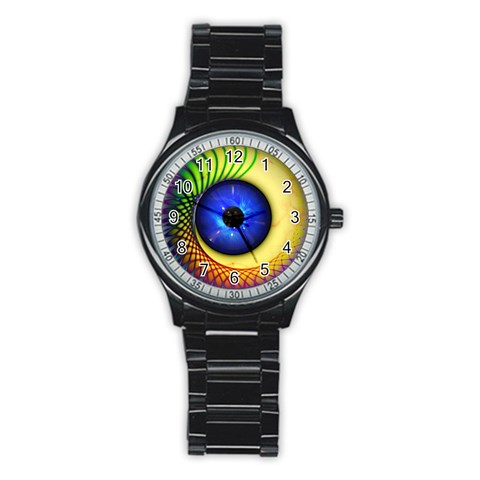 Eerie Psychedelic Eye Sport Metal Watch (Black) from ArtsNow.com Front