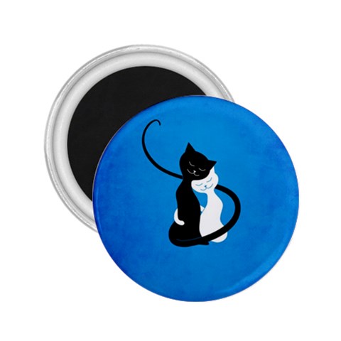 Blue White And Black Cats In Love 2.25  Button Magnet from ArtsNow.com Front