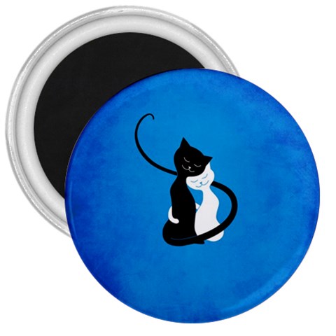 Blue White And Black Cats In Love 3  Button Magnet from ArtsNow.com Front