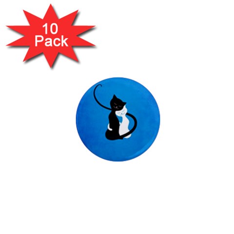 Blue White And Black Cats In Love 1  Mini Button Magnet (10 pack) from ArtsNow.com Front