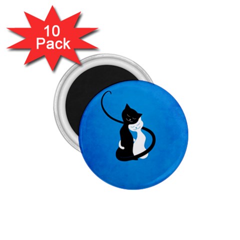 Blue White And Black Cats In Love 1.75  Button Magnet (10 pack) from ArtsNow.com Front