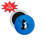 Blue White And Black Cats In Love 1.75  Button Magnet (10 pack)