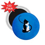 Blue White And Black Cats In Love 2.25  Button Magnet (100 pack)