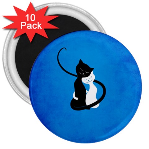 Blue White And Black Cats In Love 3  Button Magnet (10 pack) from ArtsNow.com Front