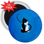 Blue White And Black Cats In Love 3  Button Magnet (10 pack)