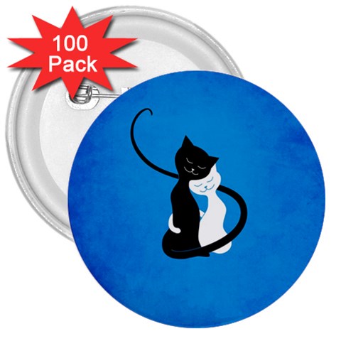 Blue White And Black Cats In Love 3  Button (100 pack) from ArtsNow.com Front