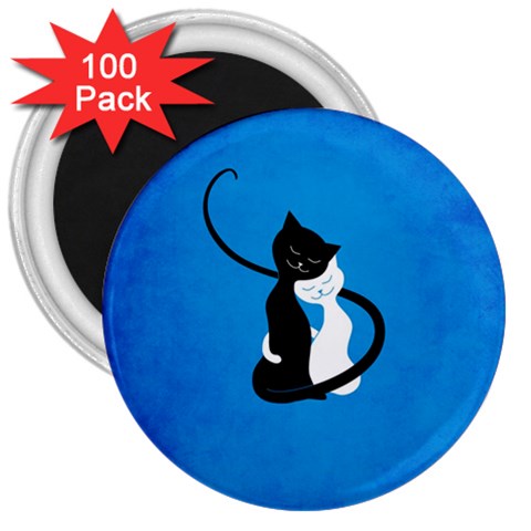 Blue White And Black Cats In Love 3  Button Magnet (100 pack) from ArtsNow.com Front